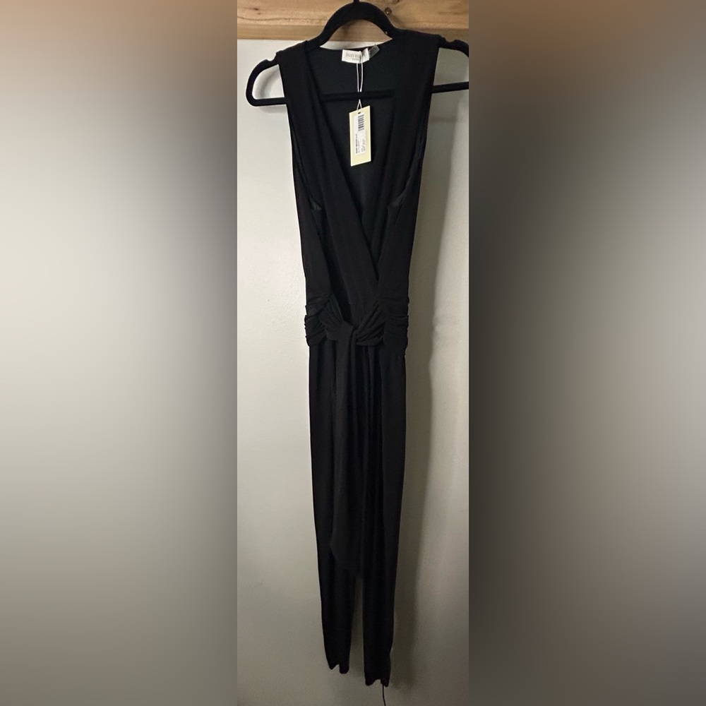 NWT Ramy Brook Black Ruched Jumpsuit With Tie Waist